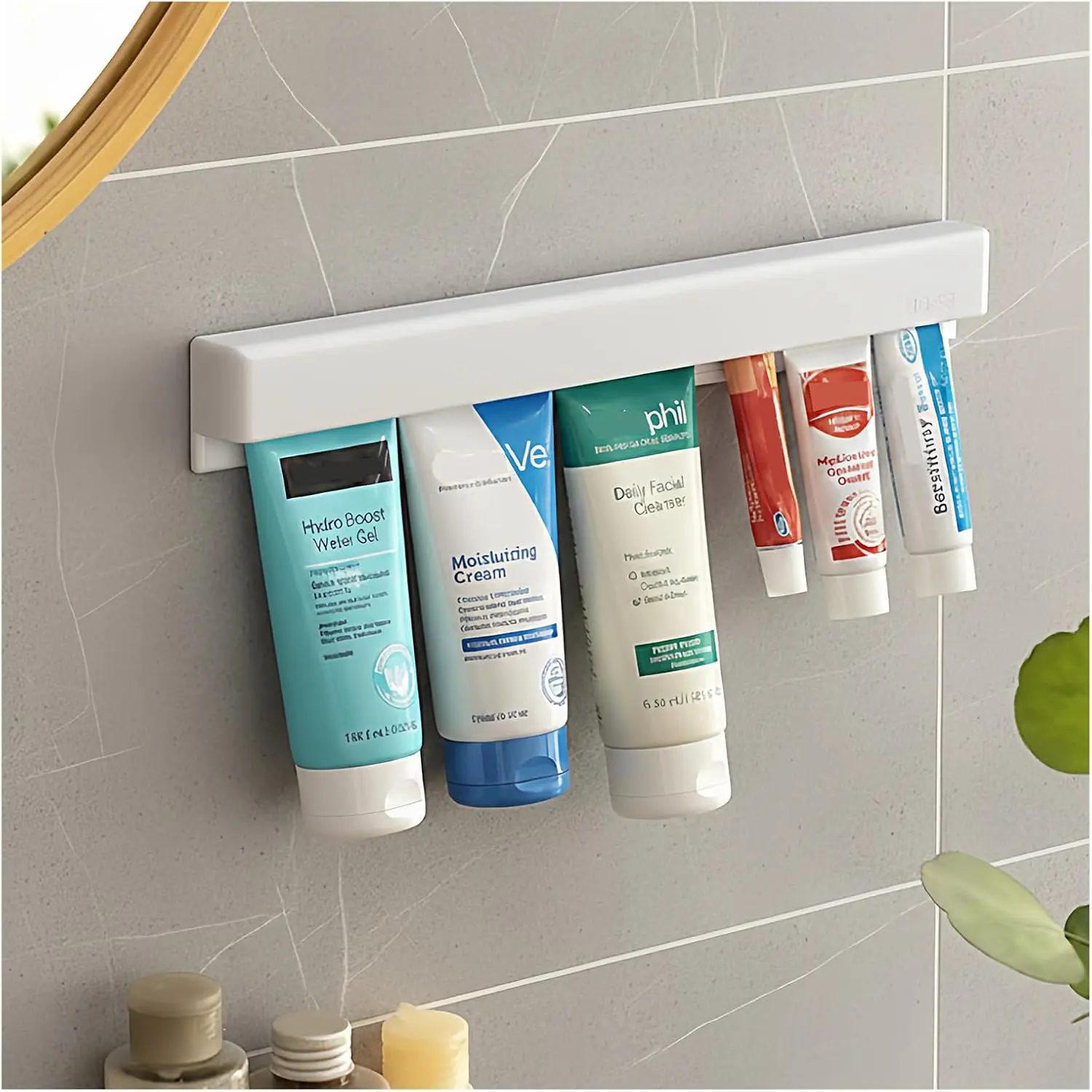 

Toothpaste Holder Wall Mounted Face Cream Tubes Hanger,Tooth Paste Organizers Gripper with 3 Toothpaste Squeezers - White, Extra