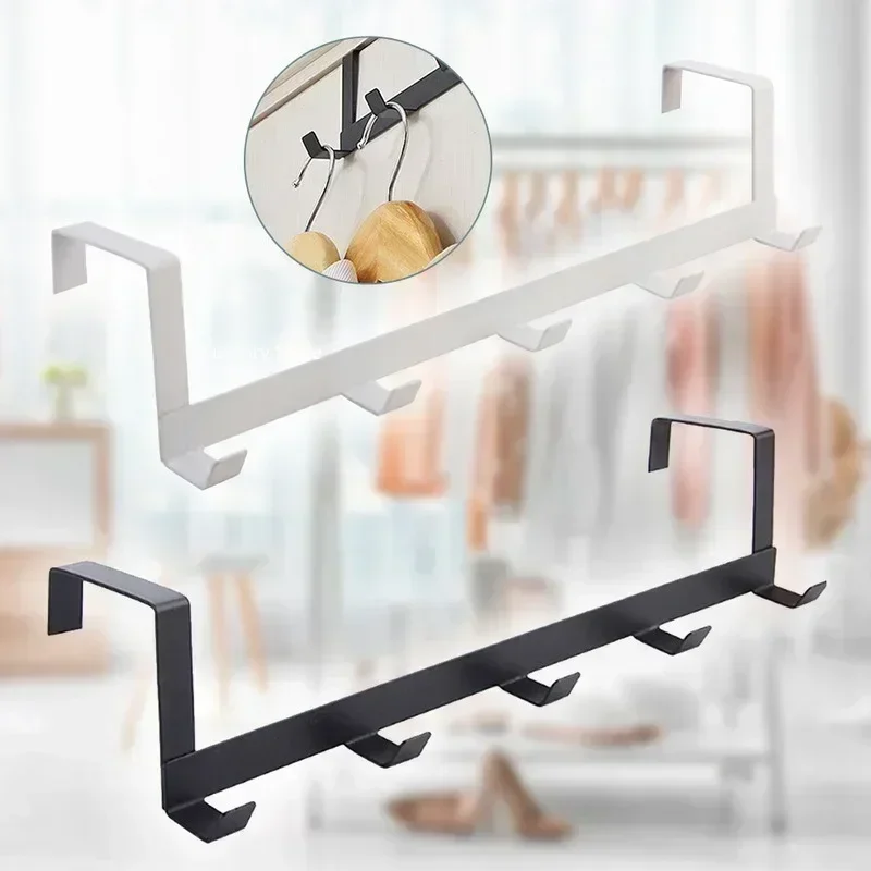 Coat Hook Rack Over The Door 5 Hooks Home Organizer Metal Hanging Rack Cloth Coat Hat Hanger Bathroom Kitchen Accessories