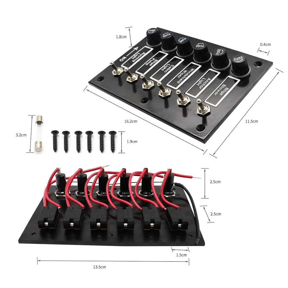 6 Gang Label Stickers for Car Marine Ship Caravan RV Car Switch Panel ON/OFF Rocker Toggle DC12/24V With Fuse Protection