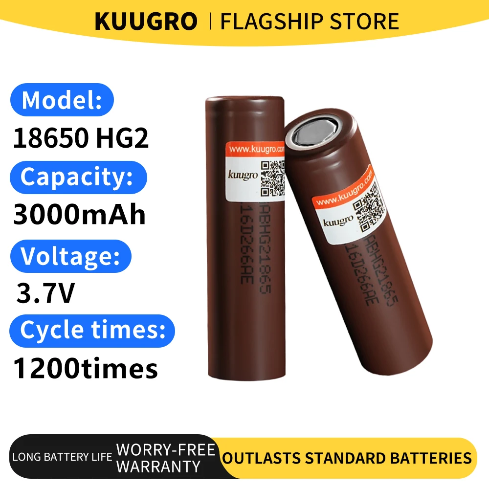 

Kuugro HG2 3,7 В 18650 3000 мАч литиевые аккумуляторные батареи непрерывный разряд 30 А для электроинструментов дрона