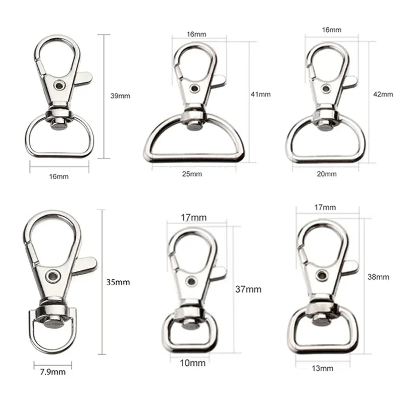 Metal Carabiner Clip Swivel Trigger KeyRing Hooks KeyHooks Lobster Clasp Kit - 10 Pack