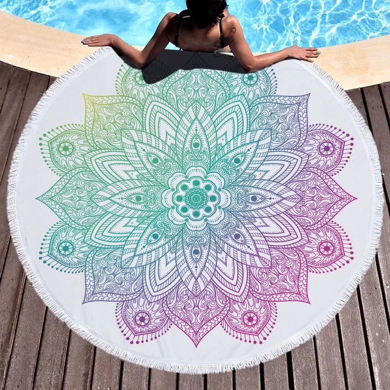 Beach Leisure Resort Creative  Towel Microfiber Round Swimming  Mandala Yoga Mat Adult Large  Bath