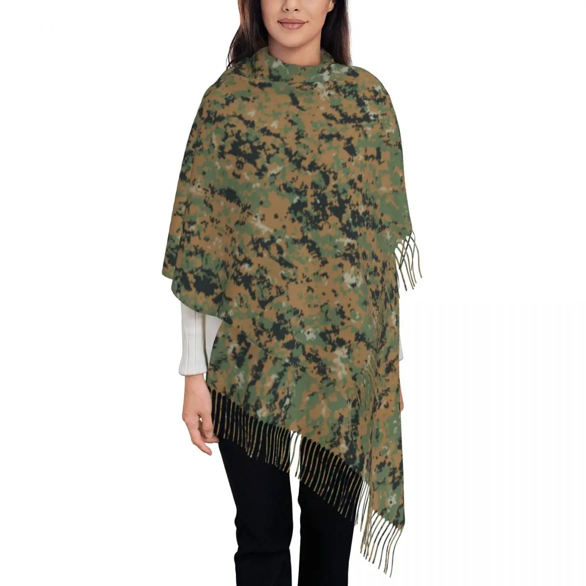 Fashion Marpat Military Army Camo Tassel Scarf Women Winter Fall Warm Shawls Wraps Female Woodland Camouflage Scarves