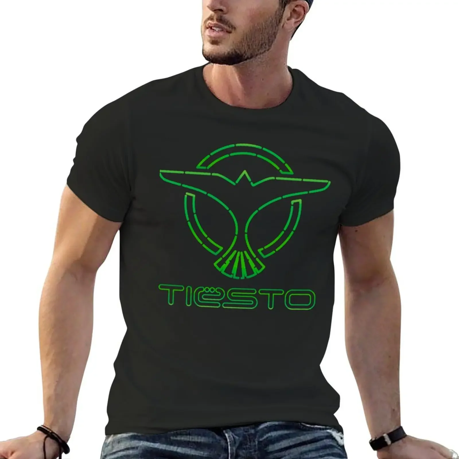 Best Selling DJ Tiesto Dotted Stripes Logo, Green T-Shirt summer tops man t shirt graphics men workout shirt