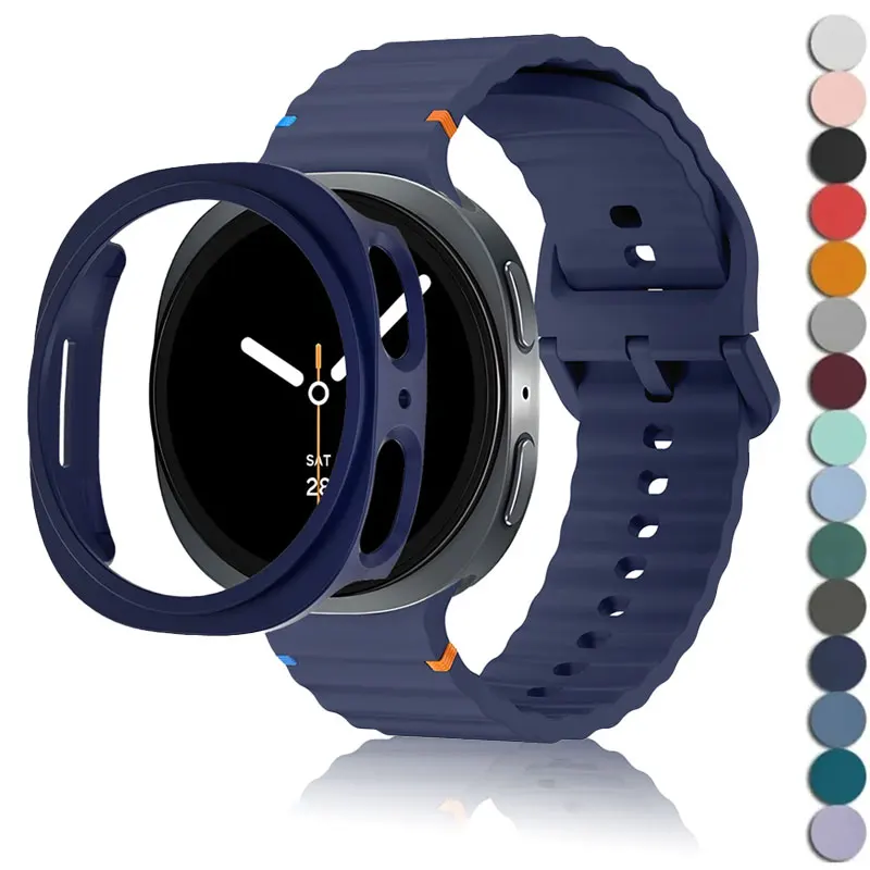 Funda de PC + banda de silicona para Samsung Galaxy Watch 8, pulsera de 40mm y 44mm, funda protectora hueca para Galaxy Watch 8, accesorios de banda