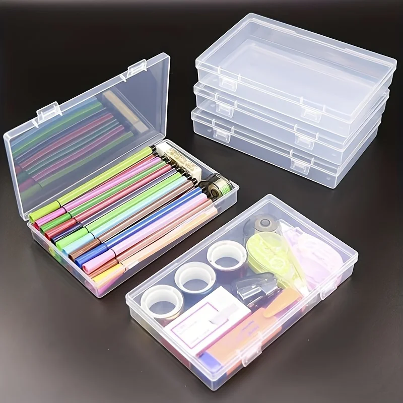 3pcs Transparent Stationery Boxes: Rectangular Clear Organizers for Home and Office Supplies - Back To School Essentials