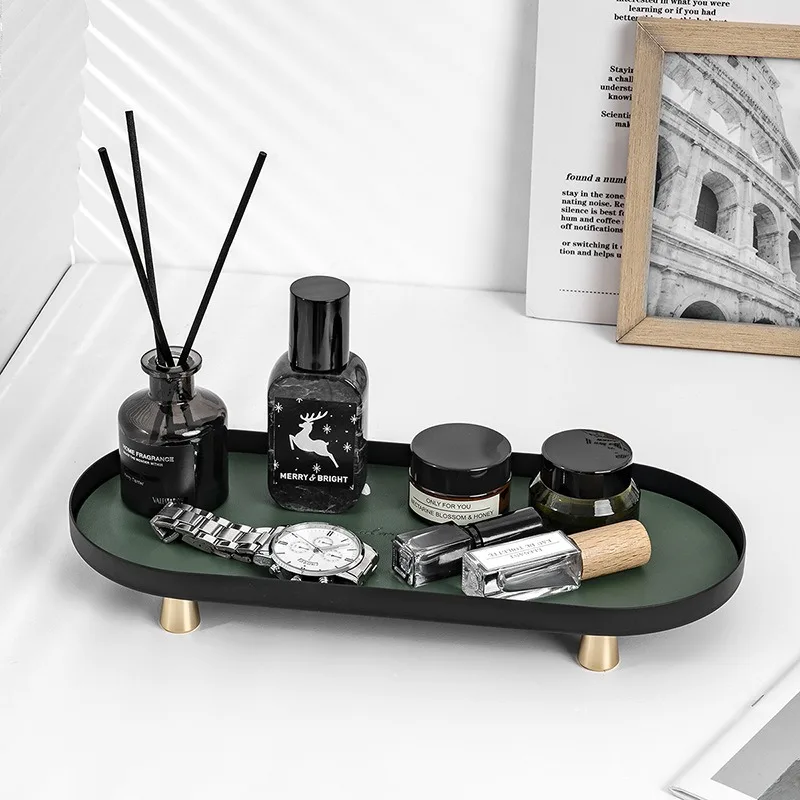 Wrought Iron Velvet Tray | Luxury Entryway Organizer W/ Leather Accent | Stackable Jewelry Display | Multi-Level Table Sculpture