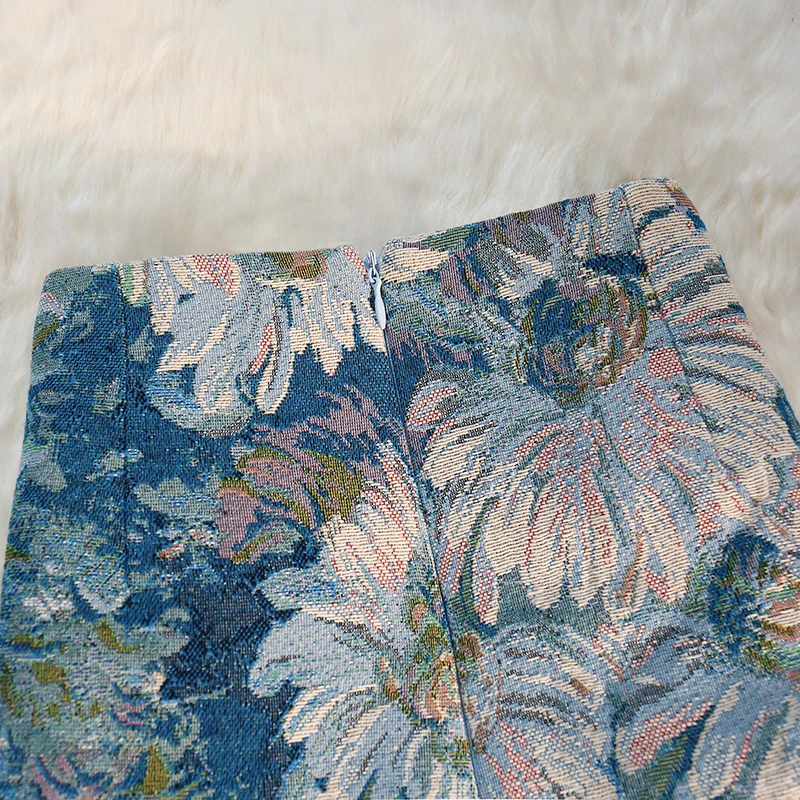 刺繍ボディコンペンシルスカート女性ヴィンテージフラワージャカードハイウエストオフィスレディースワークミディロングスカート春夏