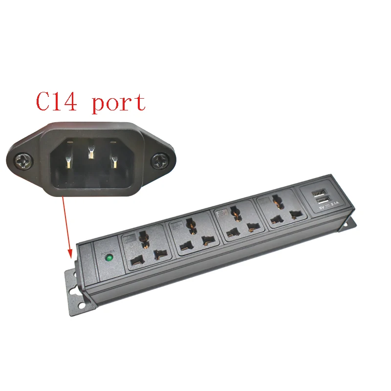 PDU Power Board Aluminiumlegierung Shell 10A Universalsteckdose 1-10AC mit LED-Licht 2USB Wireless