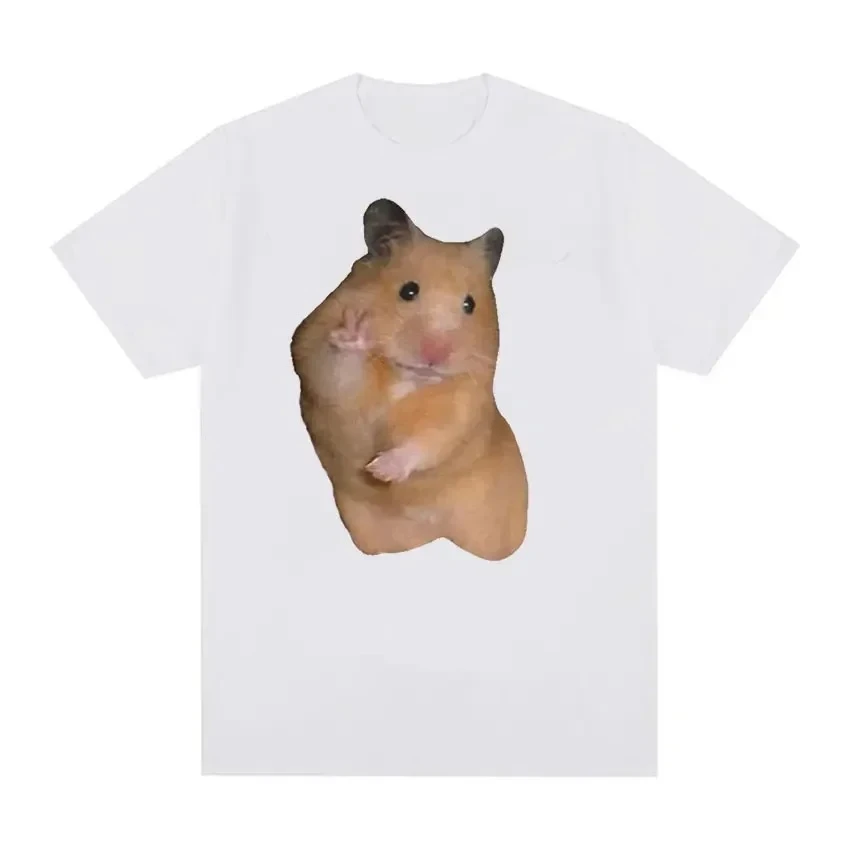 Cute Peace Hamster Meme T-Shirt Women Retro Fashion Harajuku Casual Short Sleeve Tops