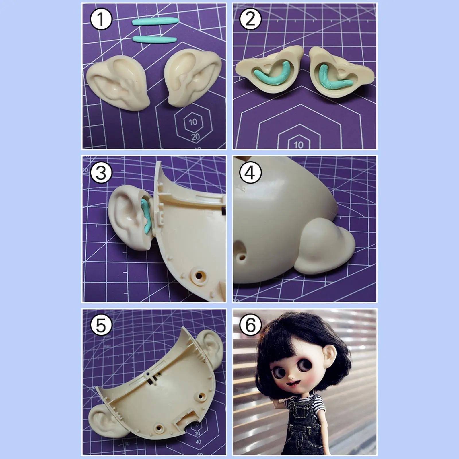 Orecchie per bambole Accessori in plastica Orecchie giocattolo riutilizzabili per trucco per bambole Blythe e bambole BJD personalizzate