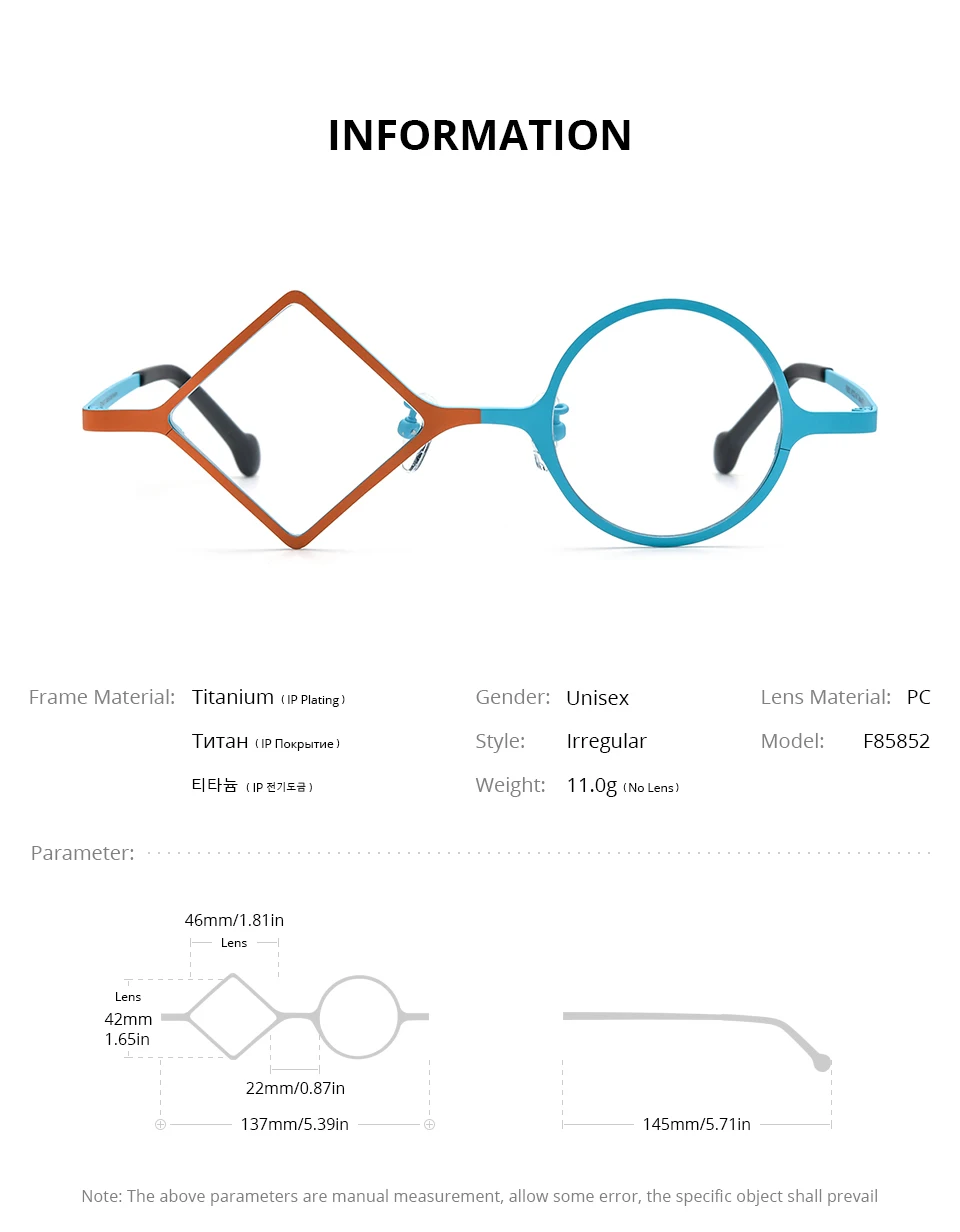 FONEX Reines Titan Brille Rahmen Frauen 2025, Neue Mode Marke Design Unregelmäßige Brillen Männer Ultraleicht Japanische Brillen 85801 – Detail 20