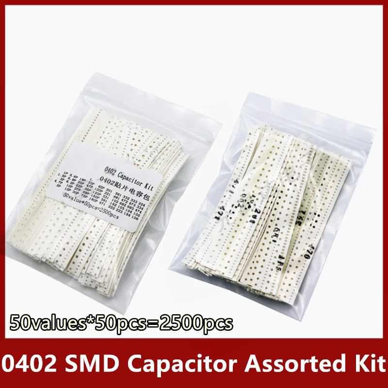 

50values*50pcs=2500pcs 0402 SMD Ceramic Capacitor Assorted Kit 1pF~10uF Chip Ceramic Capacitor Samples ki