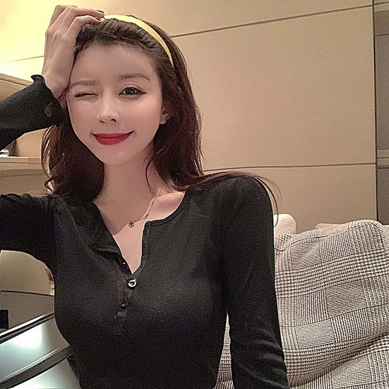 Dünne Sexy Club Dünnes T-shirt Frauen Tees Frauen Kleidung Baumwolle Langarm Koreanische Mode Herbst Tops T-Shirts Camisetas De Mujer