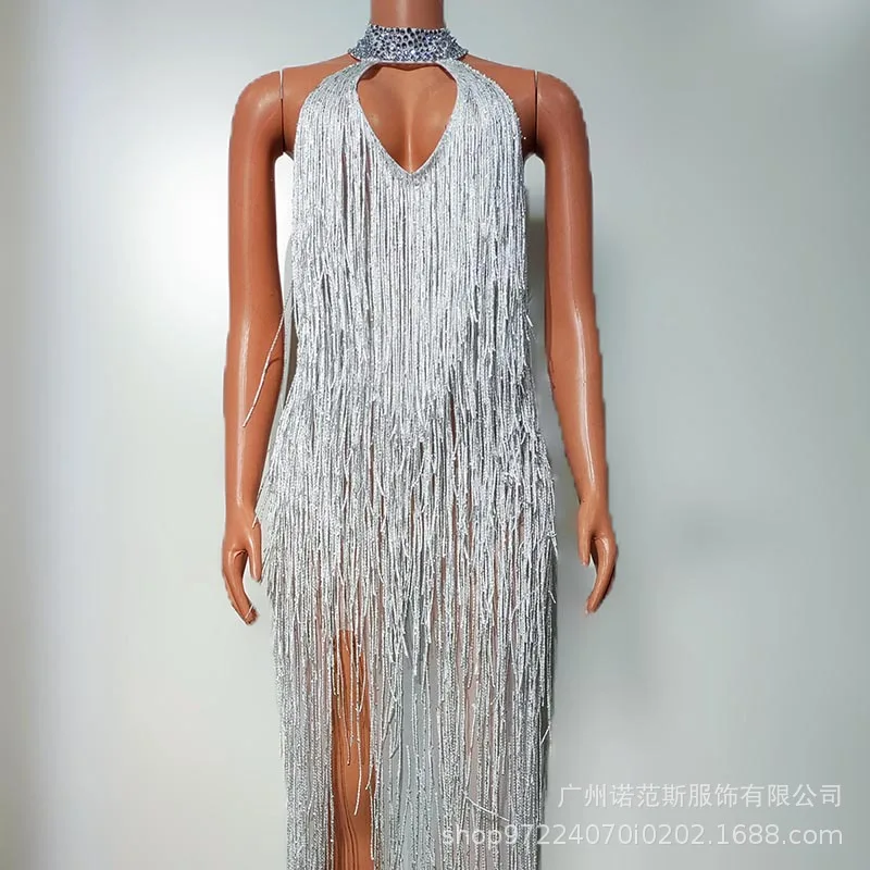 Luxury Tassel Sexy High Split Drape Dress Annual Meeting Women's High-end Dress Nightclub Skirt Damen Kleider Abendkleid Elegant