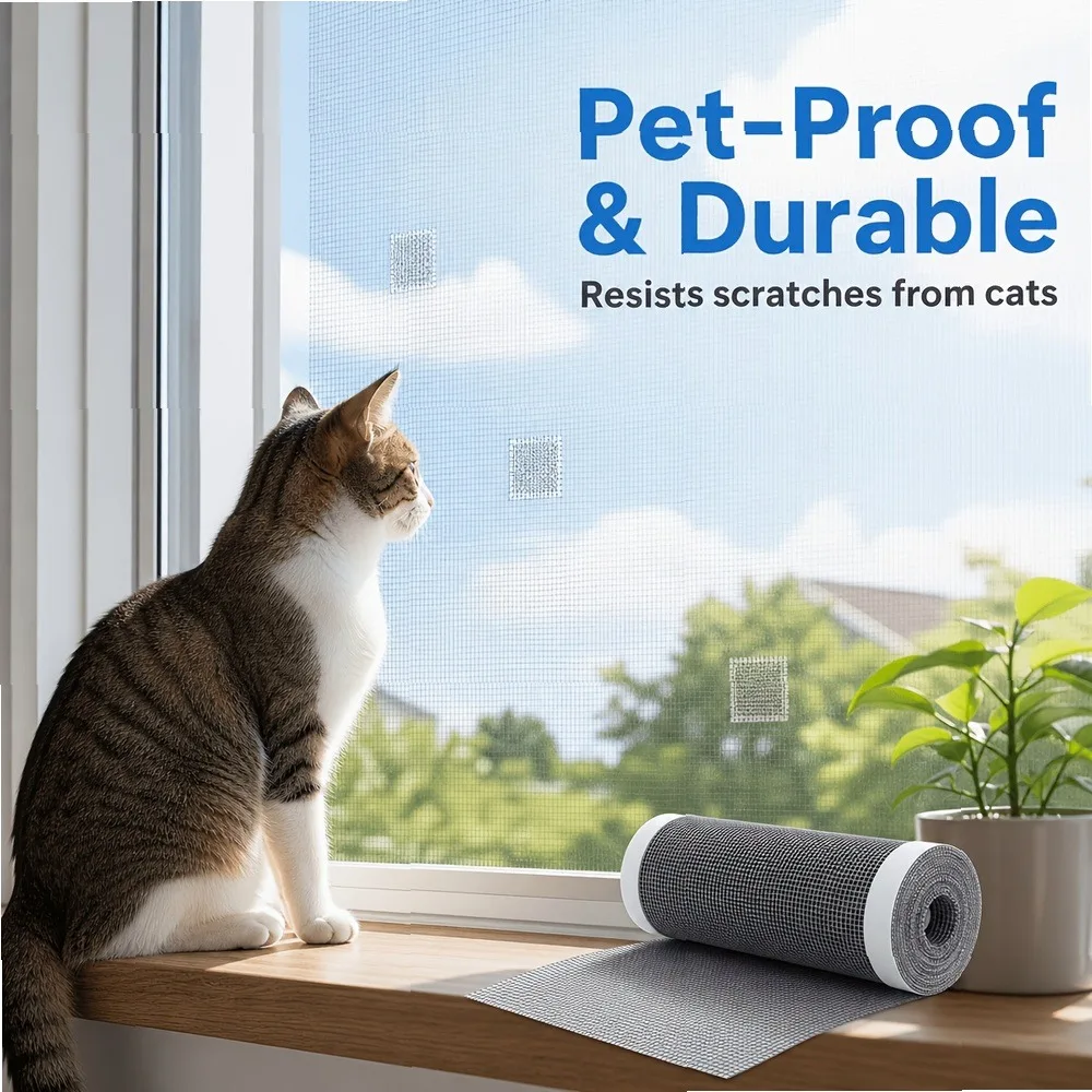 Self-Adhesive Mesh Screen Repair Tape for Windows, 2 Rolls Strong Sticky Mosquito Net Patch, Home DIY Fix for Holes
