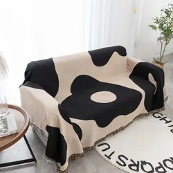 Black White Flower Throw Blanket Woven Sofa Towel Cover Blanket Home Decor Dust Cover Camping Mat Tassel Braided Tapestry Throw