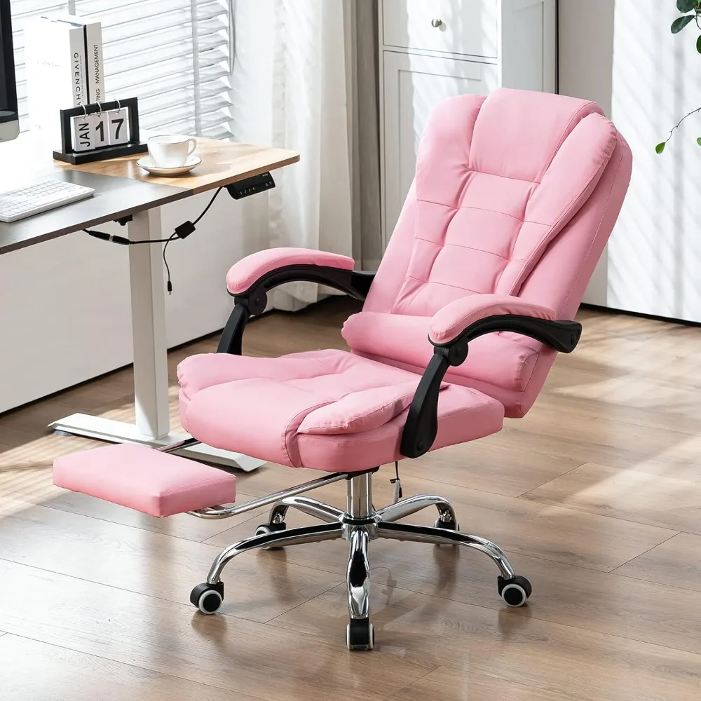 Reclining Office Chair with Massage, Ergonomic Office Chair w/Foot Rest, PU Leather Executive Computer Chair w/Heated