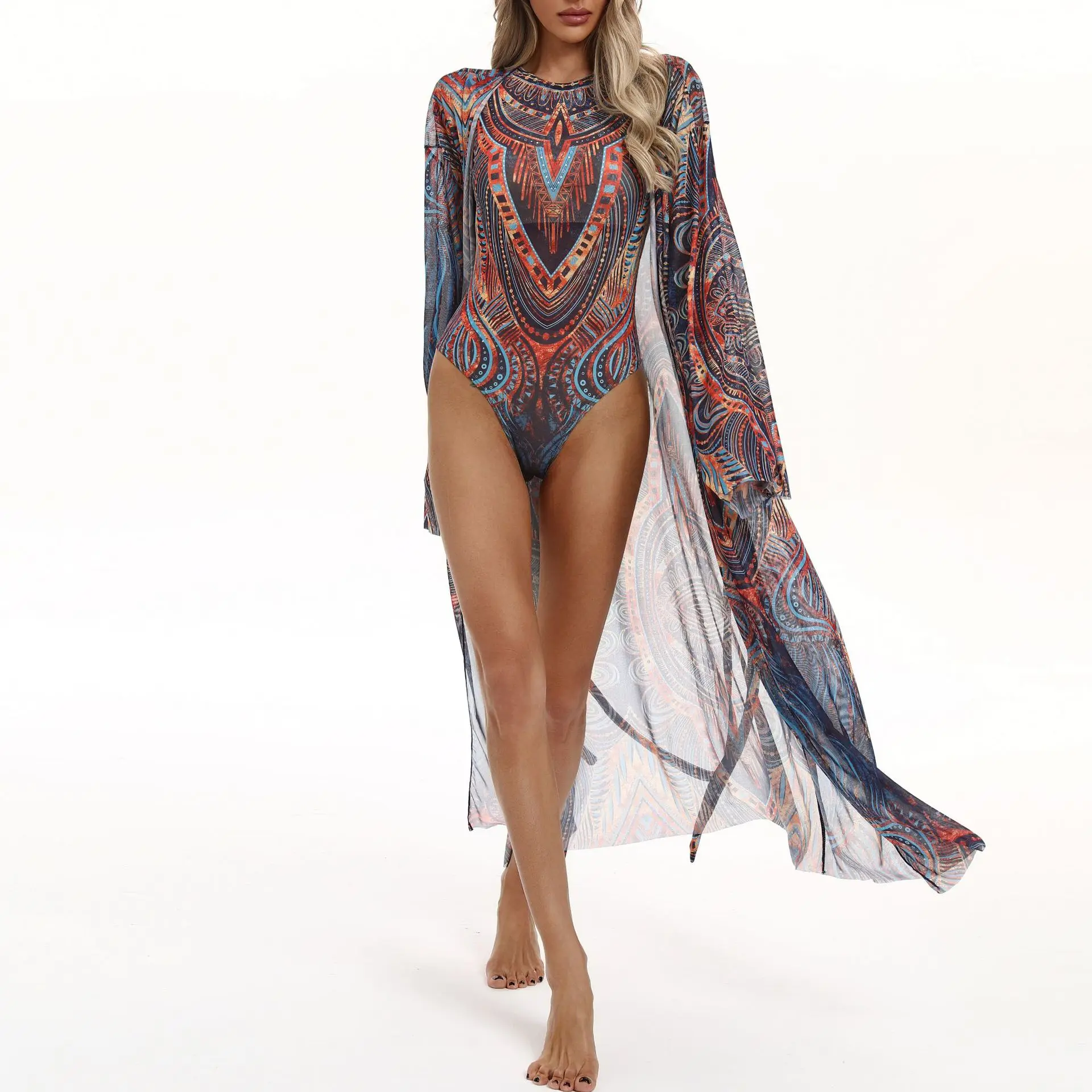 

Swimsuit Sunscreen Mesh Casual Blouse Beach Skirt