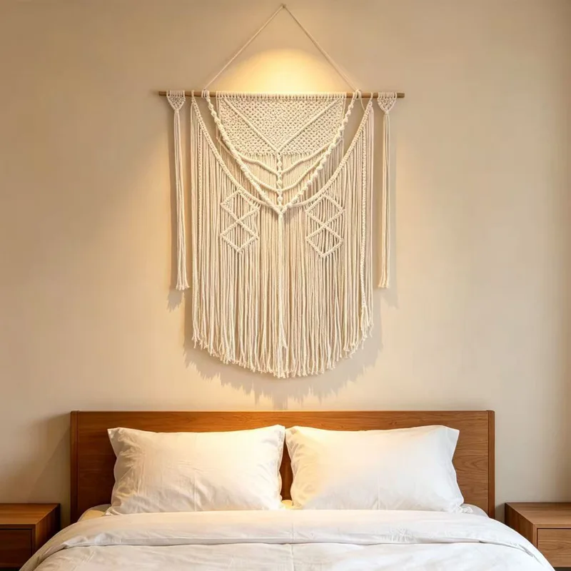 Nordic cotton thread woven tapestry, bohemian geometric fringed wall decoration, bedside wall decoration in bed and breakfast be
