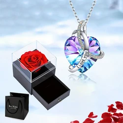 I Love You Zircon Pendant Necklace With Rose Gift Box For Girlfriend Birthday Christmas Romantic Gift 2024 New Fashion Jewelry