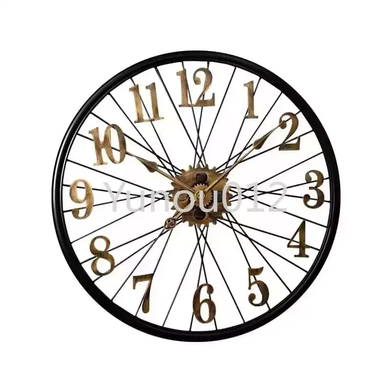 Creative Bicycle Wheel Digital Wall Clock Vintage Decorative Clock Restaurant Bar Antique Personality Pendant Quartz Watch Metal