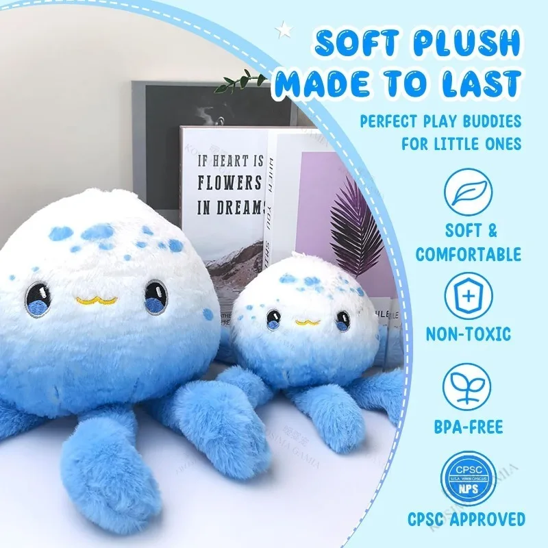 Ocean Lovers Plush Sea Animal Toys Blue and White Stuffed Ocean Animals Unique Gift Kids Bedroom Decor Washable Durable