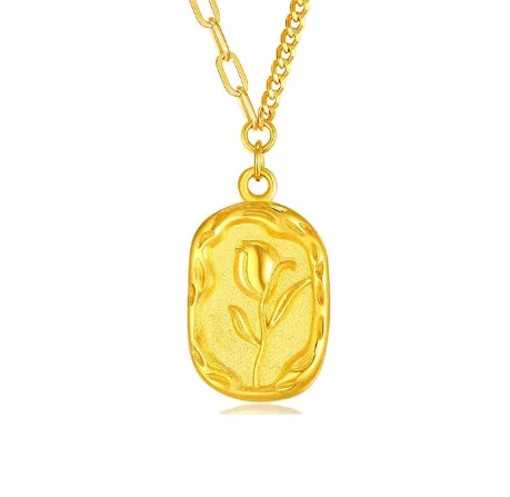 24k pure gold tulip pendant  fine gold 999 pendants for women