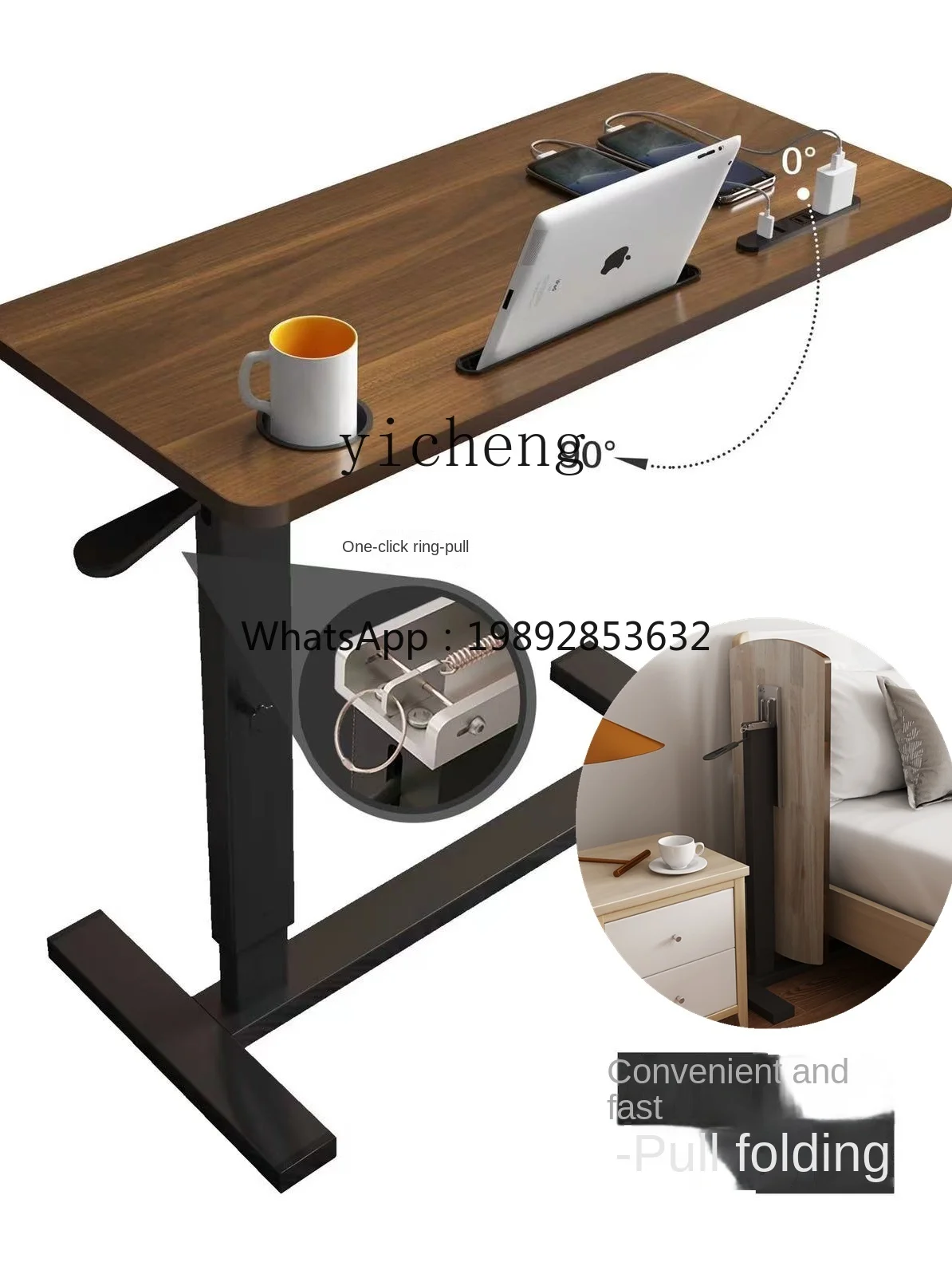 

AA Bedside Table Movable Solid Wood Small Table Lazy Sofa Desk Foldable Lifting Table