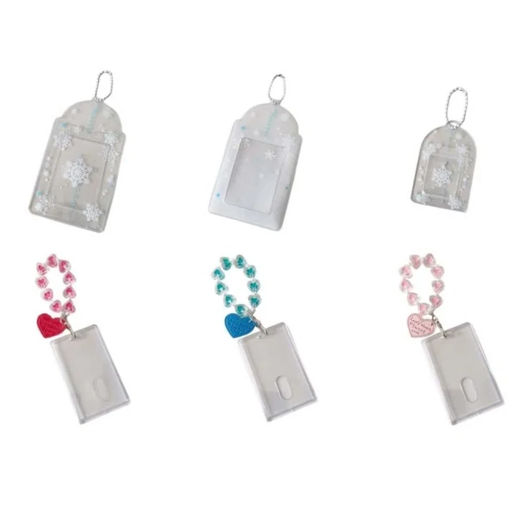 Acrylic PVC Card Cover Photocard Holder Love Heart Pendant Snowflake Photo Photocard Frame With Keychain Korean Style