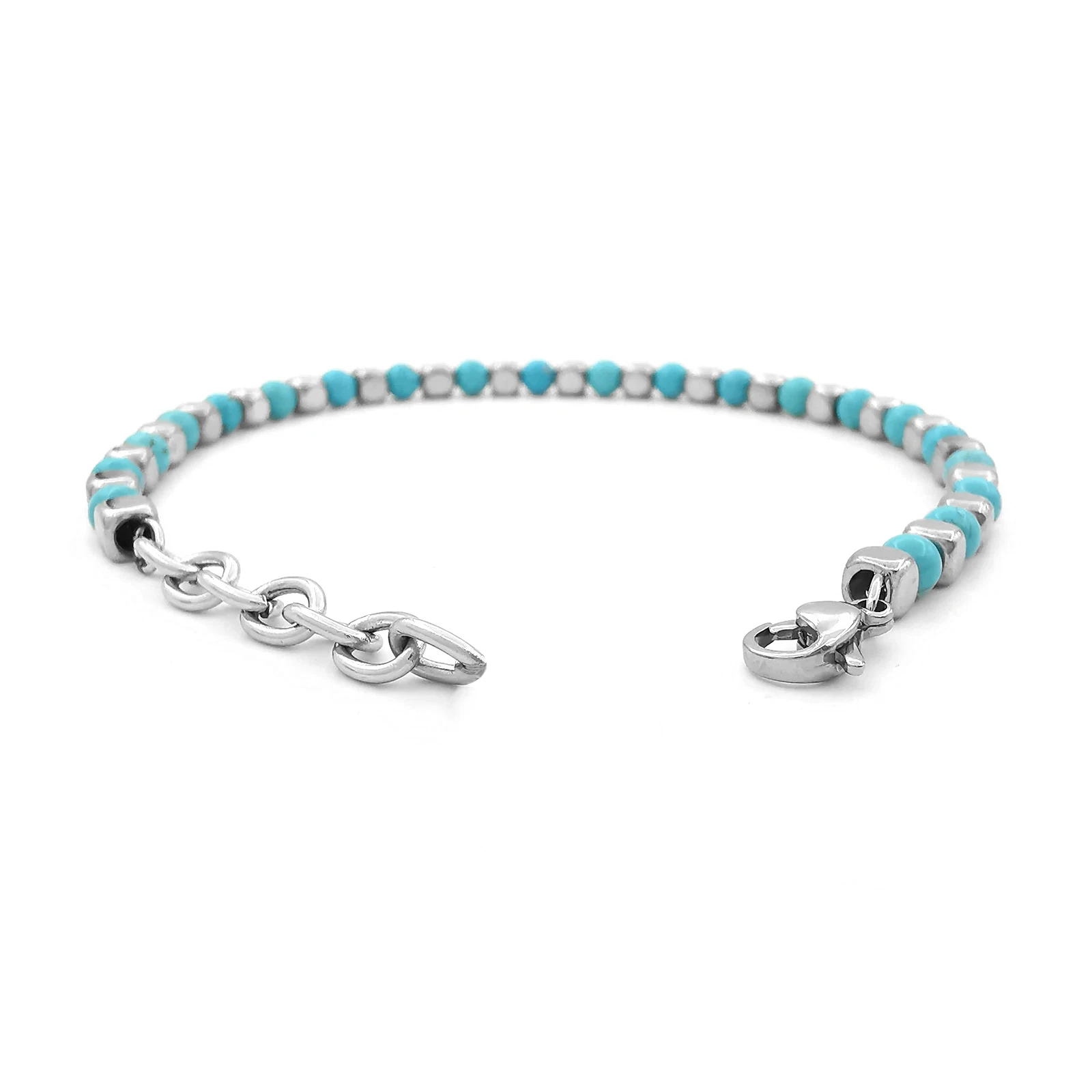 Runda Men's Bracelet Natural Stone Turquoise 4mm with Stainless Steel Adjustable Size 22cm Fashion Charm Bead Bracelet