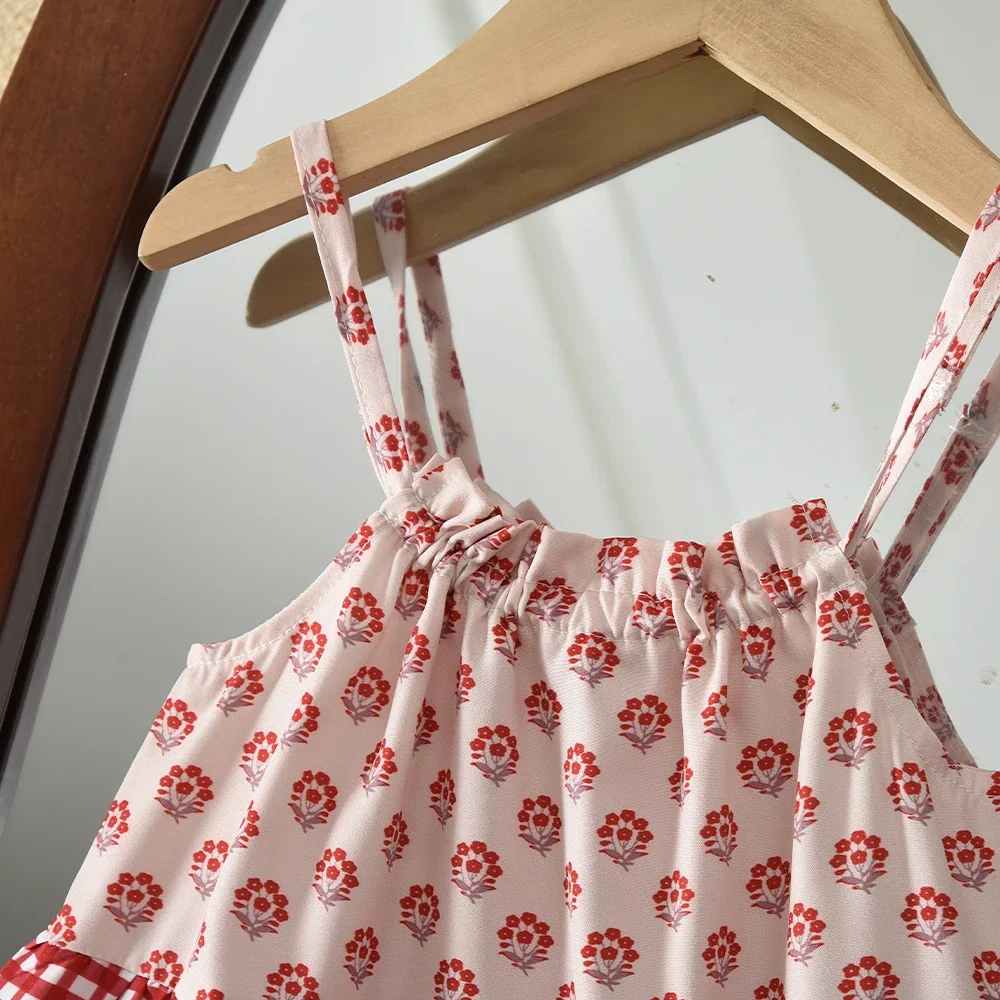 Bear Leader Koreanische Version Süße und Niedliche Mädchenkleidung Trägerkleid mit Karomuster und Patchwork Neue Sommer-Kinderkleidung – Detail 4