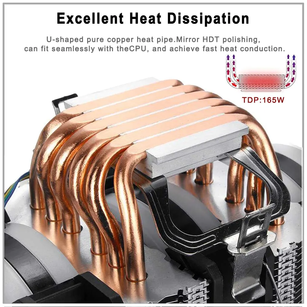 IWONGOU Processor Cooler X99 4pin Air Cooler Cpu 6 Heat Pipes Cooling Fan Radiator For Intel LGA-1700/1200/2011/115x AMDAM4