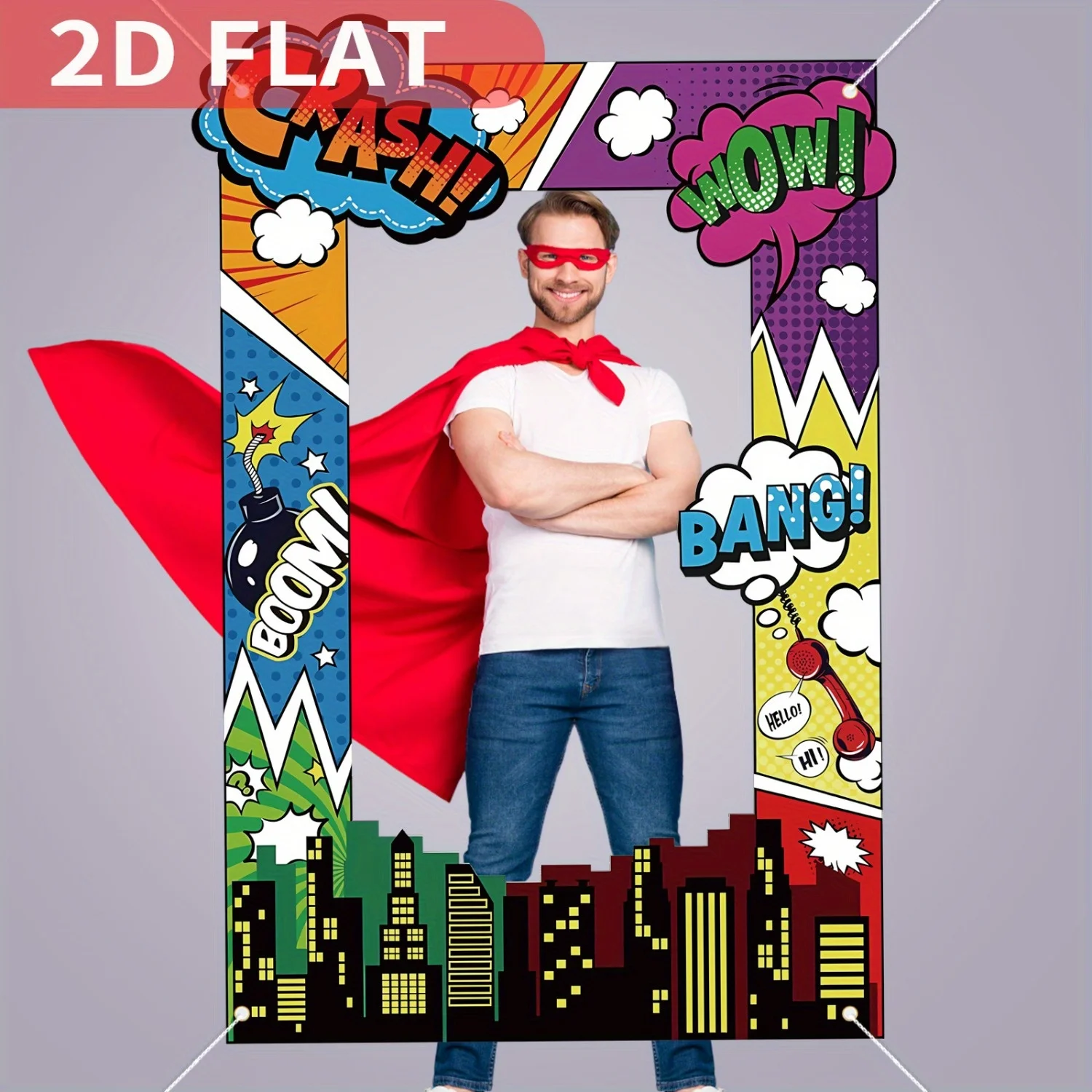 

1pc Super Hero Photo Prop -Party photo booth props-Hero Birthday Party Decor 3x5FT, Comic Book Style Polyester Backdrop