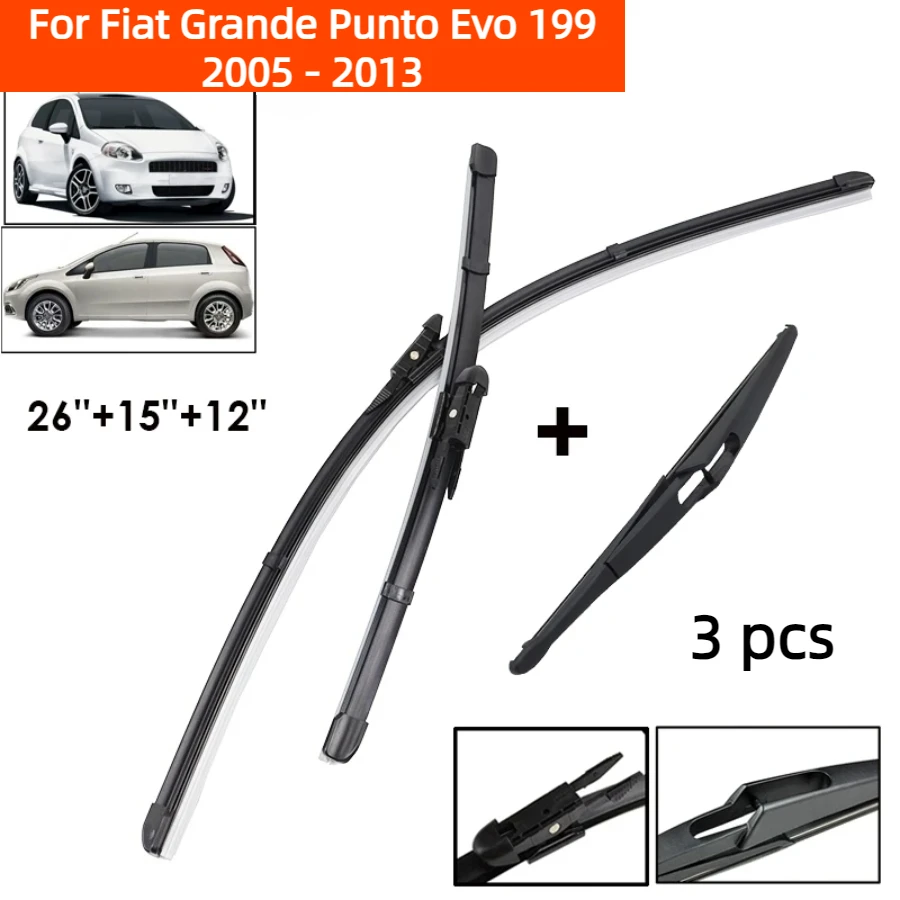 ZHANGU Wiper Front & Rear Wiper Blades Set For Fiat Grande Punto Evo 199 2005 - 2013 Windshield Winscreen Window 26