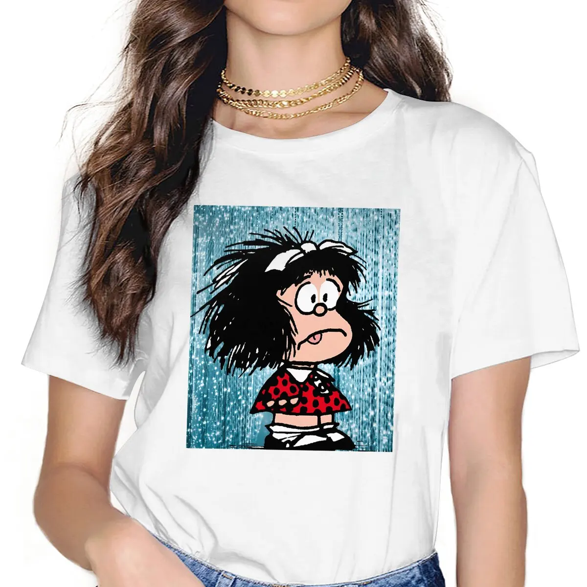 In Shock Women TShirt Mafalda Cartoon Girls Y2k Graphic Tops O-neck Polyester Female T Shirt Humor Gift