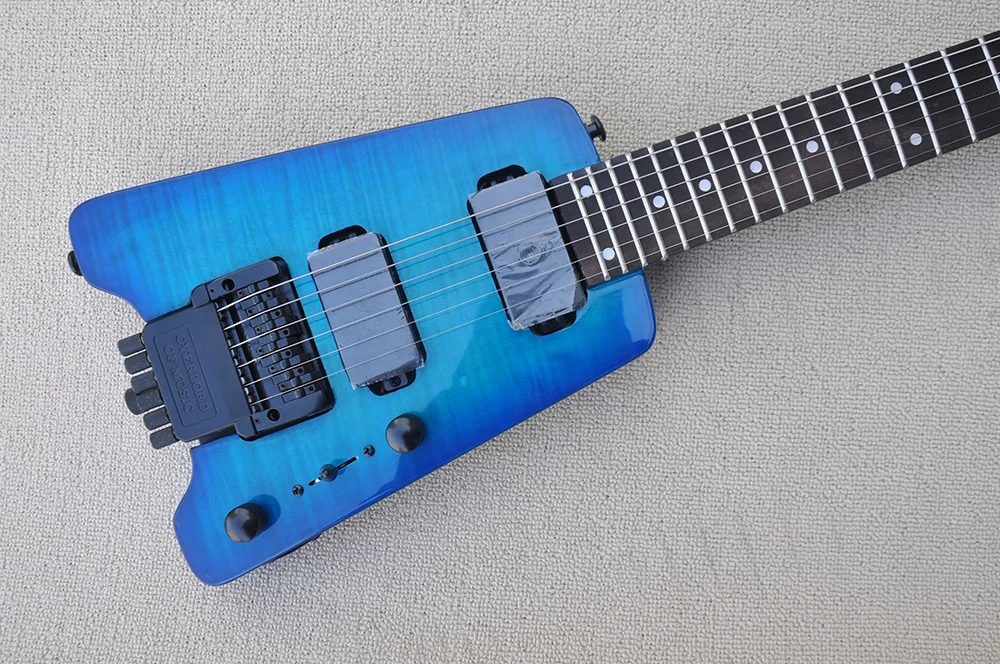 Headless Blue Body  Electric Guitar,Rosewood fingerboard,Black hardware,Provide customized service