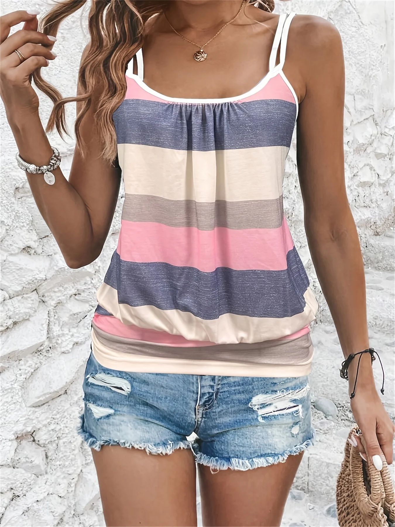 عطلة عارضة كتلة اللون مخطط بروتيل أعلى المرأة