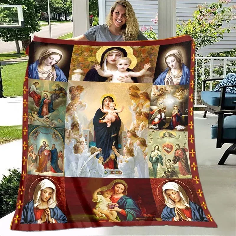 Best Selling Jesus Virgin Mary Statue of Liberty Soft Throw Blanket Bedding Flannel Living Room/Bedroom Warm Blankets