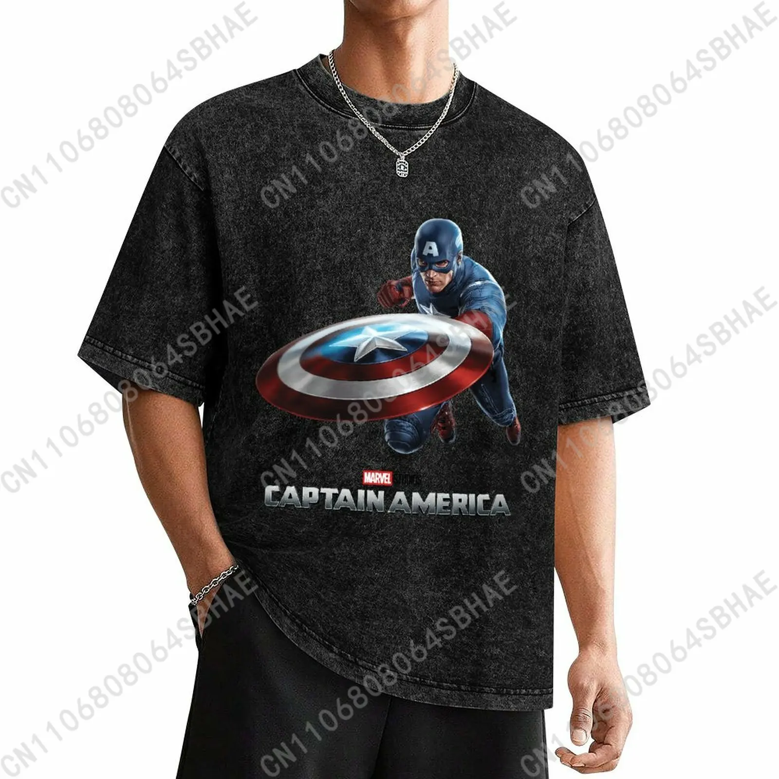 

Marvel Captain America Custom Mens Vintage T Shirt Washed Distressed Tee Men Short Sleeve Personalized Cotton Shirt Cosplay