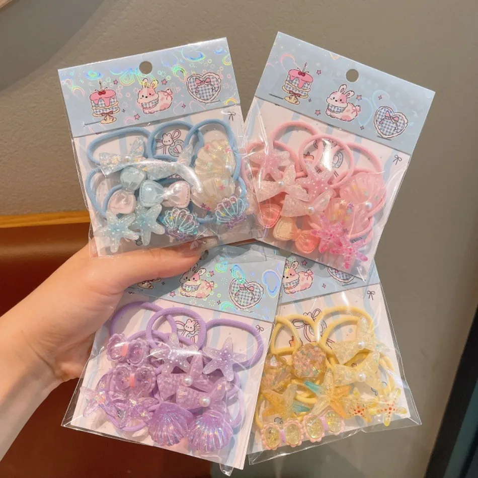 

Ocean Theme Glitter Hair Ties Set Starfish Shell Bow Elastic Ponytail Holders Cute Kids Hair Accessories Pack for Daily ZX07