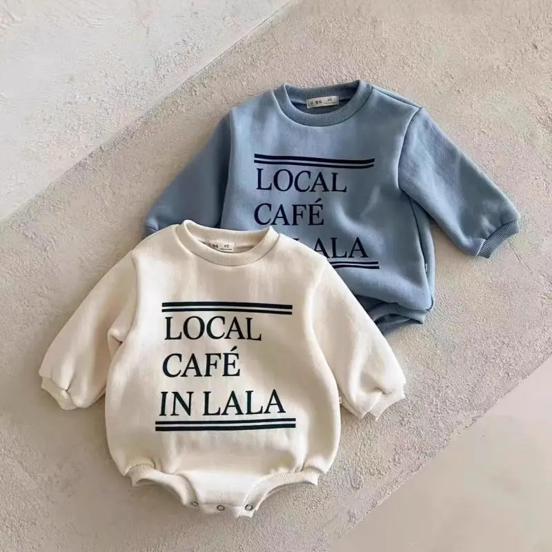 

2025 Winter Infant Boy Girl Letter Jumpsuit Plus Velvet Thick Newborn Warm Clothes New Baby Long Sleeve Fleece Bodysuit Cotton