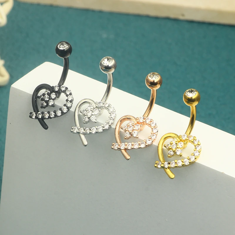 Wholesales Heart Crystal Belly Button Rings Belly Bar Navel Piercing Jewelry Hot Summer Women Jewelry Navel Piercing Belly Nombr