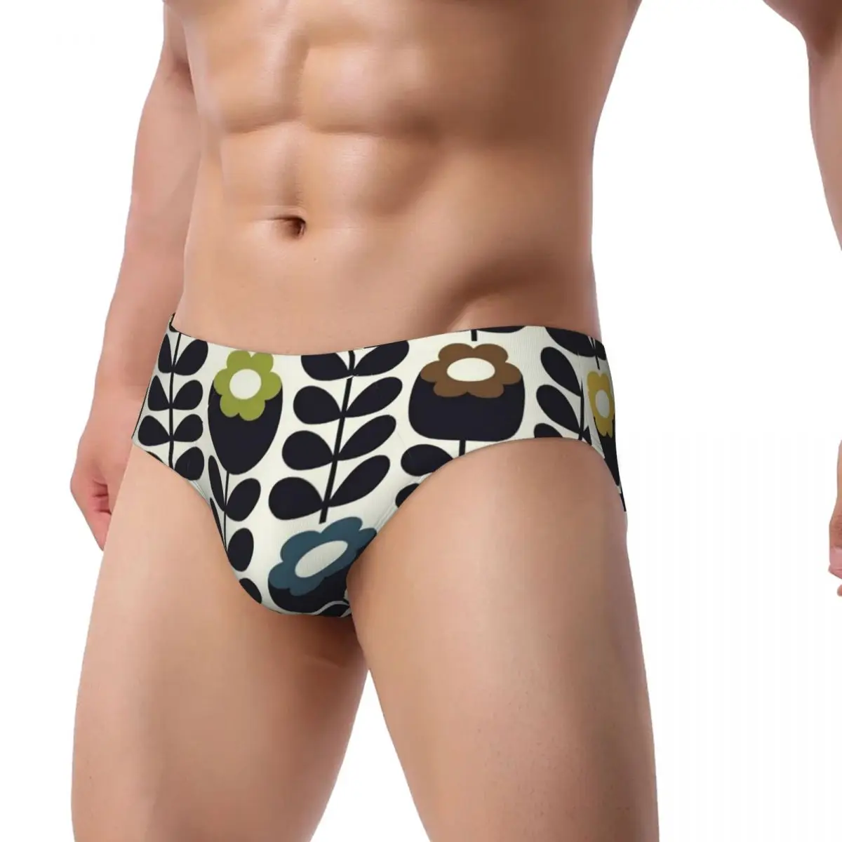 Custom Orla Kiely Floral Fabric Briefs Underwear Men's Breathable Stretch Scandinavian Panties