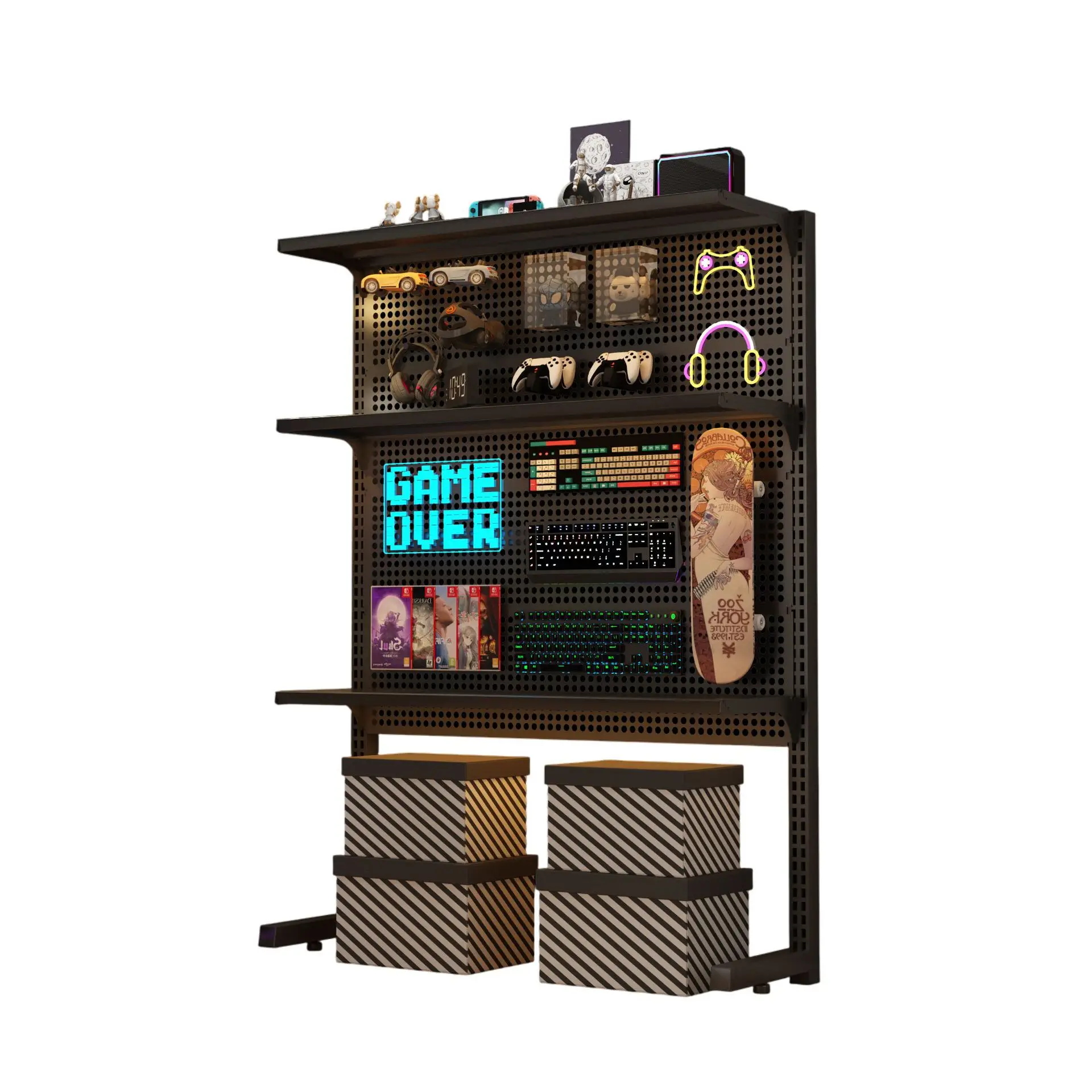 #Vertical perforated board storage rack floor-free punching-free organizing shelf e-sports room renovation decorative metalstora