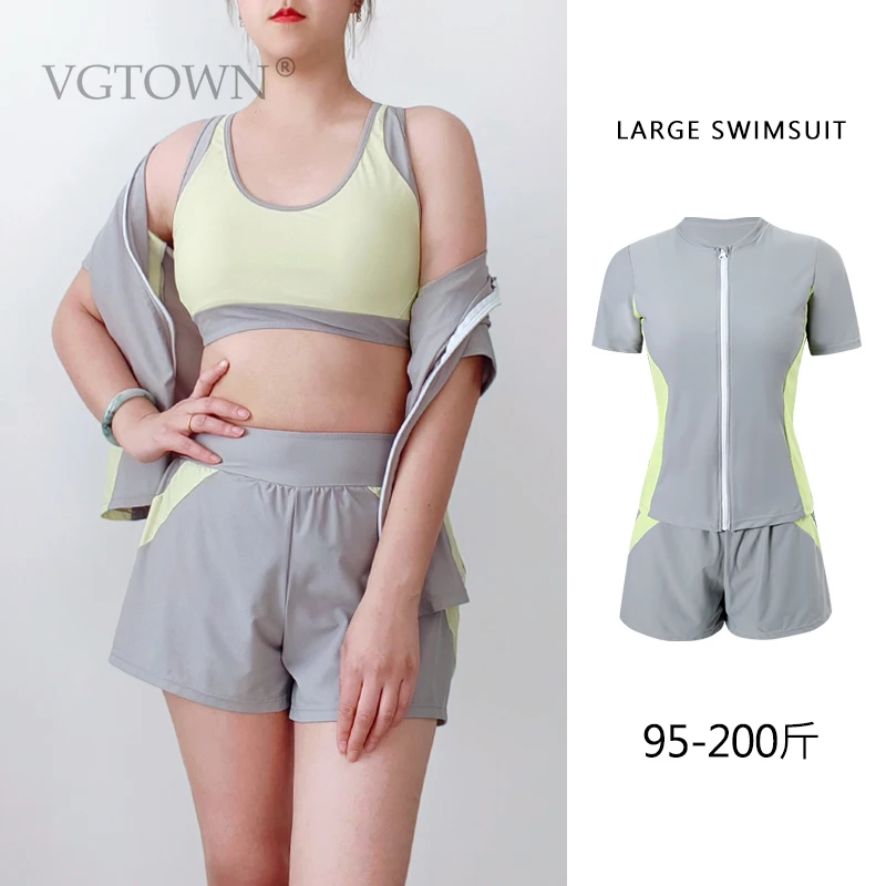 Short Sleeve Swimwear Women 2026 New Plus Size L-8XL Rash Guard Two Piece Swimsuit Surfsuit Beachwear Bathing Suit Woman