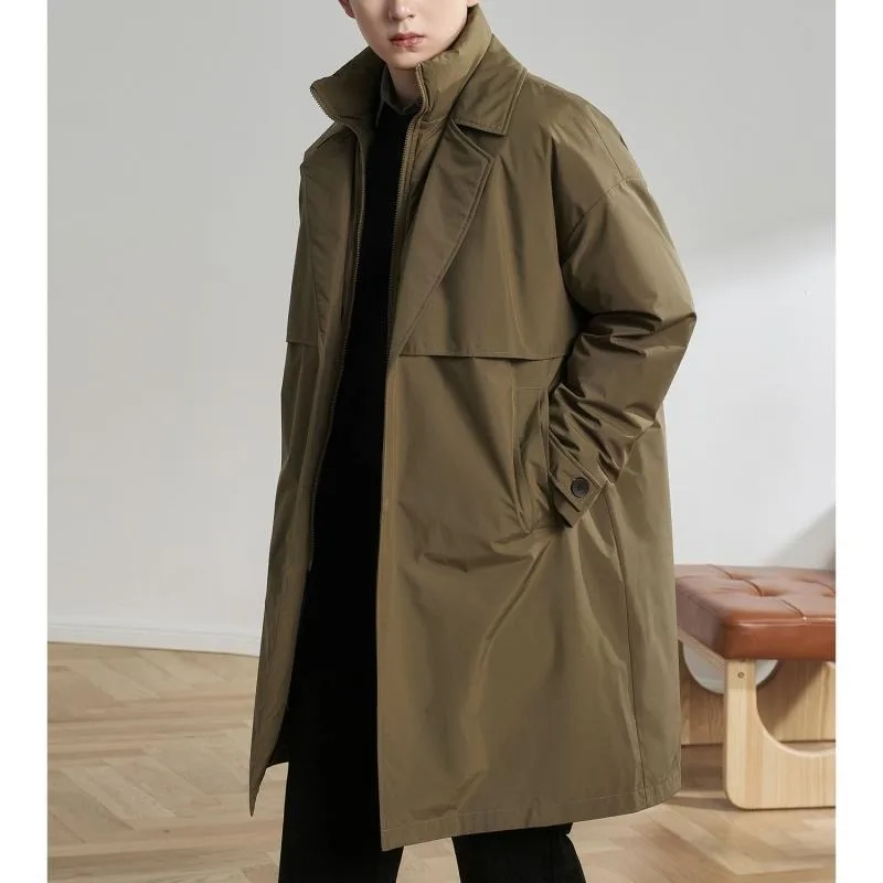 

Foufurieux Large Size Fake Two Mid To Long Down Jackets for Men Autumn and Winter Thick Retro Loose Workwear Coat
