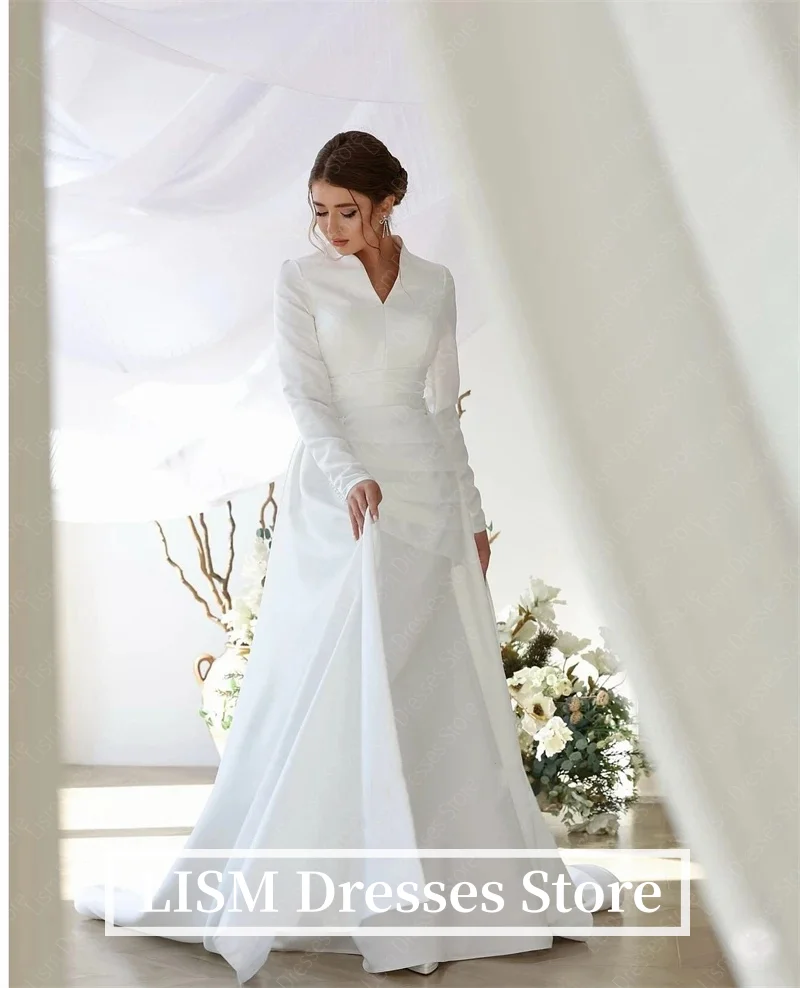 LISM Modest Muslim Wedding Dresses Long Sleeve Luxury Floor Civil Bride Dresses Plus Customized 2026 Evening Prom Party Gowns