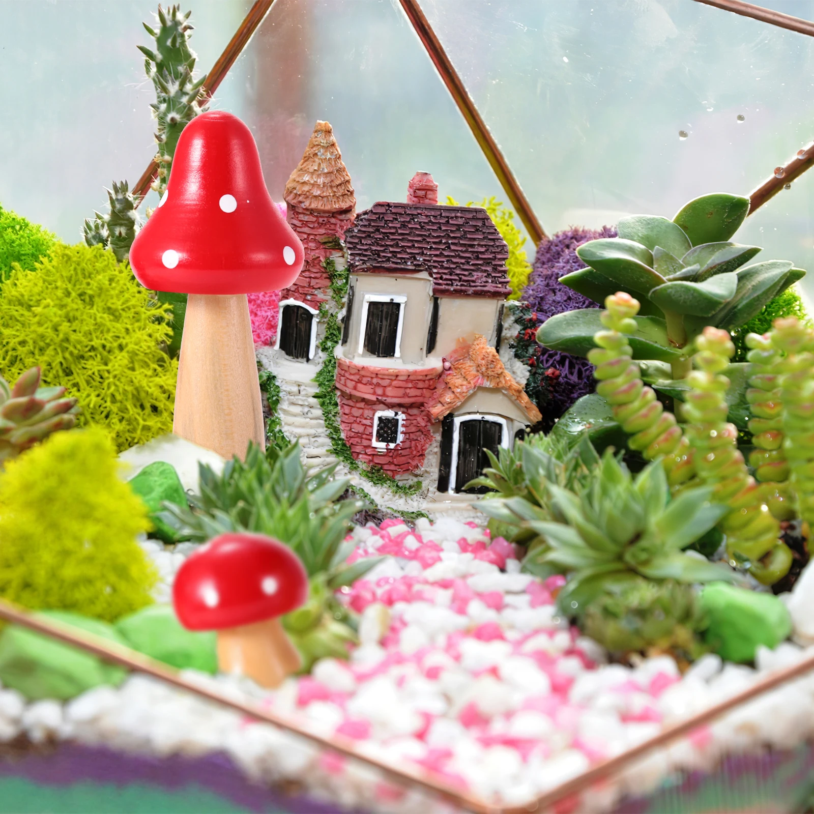

6pcs Simulation Mushroom Ornament Fairy Garden Decoration Mini Landscape Desk Bookshelf Adornment Creative Bonsai Potted Moss