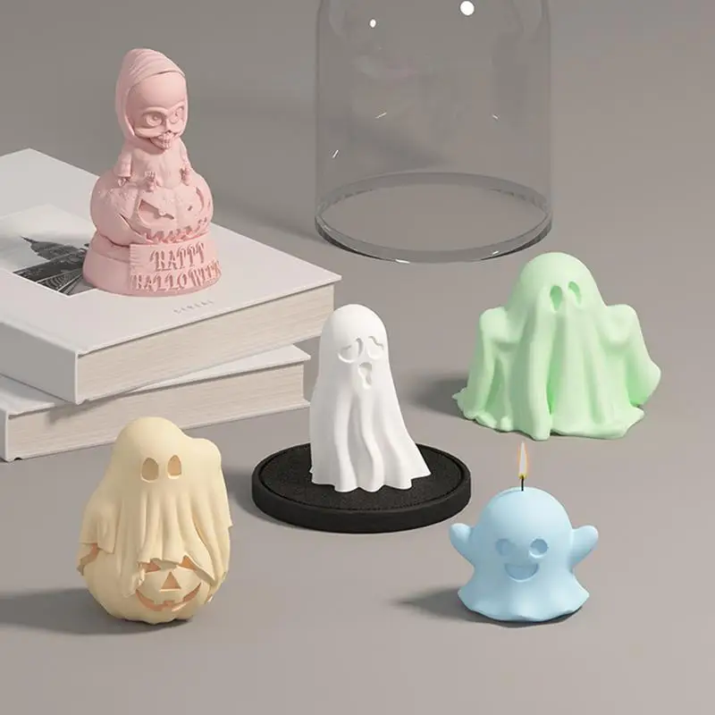 3D Candle Molds Halloween Ghost Gypsum Mold Silicone Resin Mold for Aromatherapy Candles Resin Casting Homemade Soap Wax Making